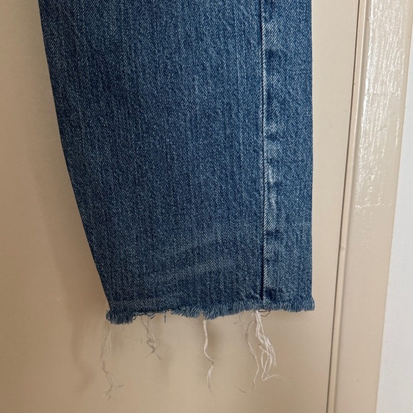 Helmut Lang High Rise Crop Slim Blue Denim Jeans with Frayed Hem - Picture 3 of 7